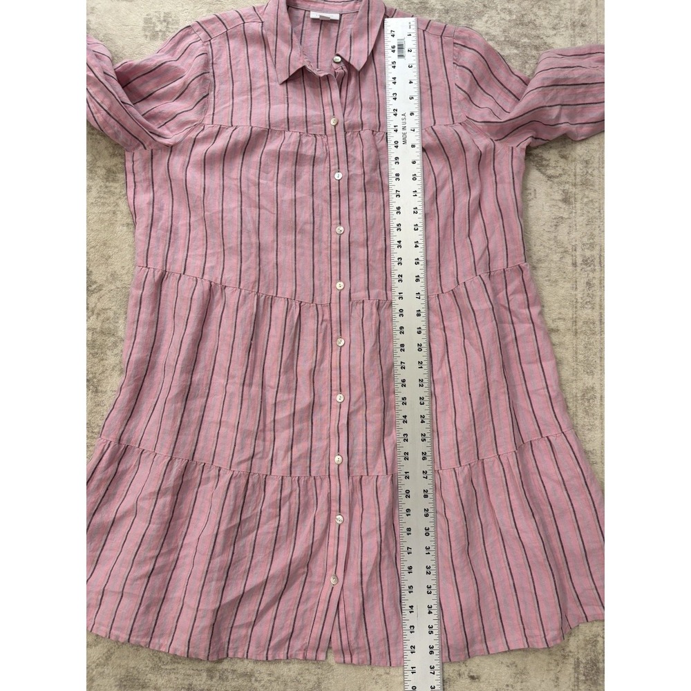 J. Jill Love Linen Striped Tiered Shirt Dress In Pink Size Medium Resort Coastal - Picture 6 of 9